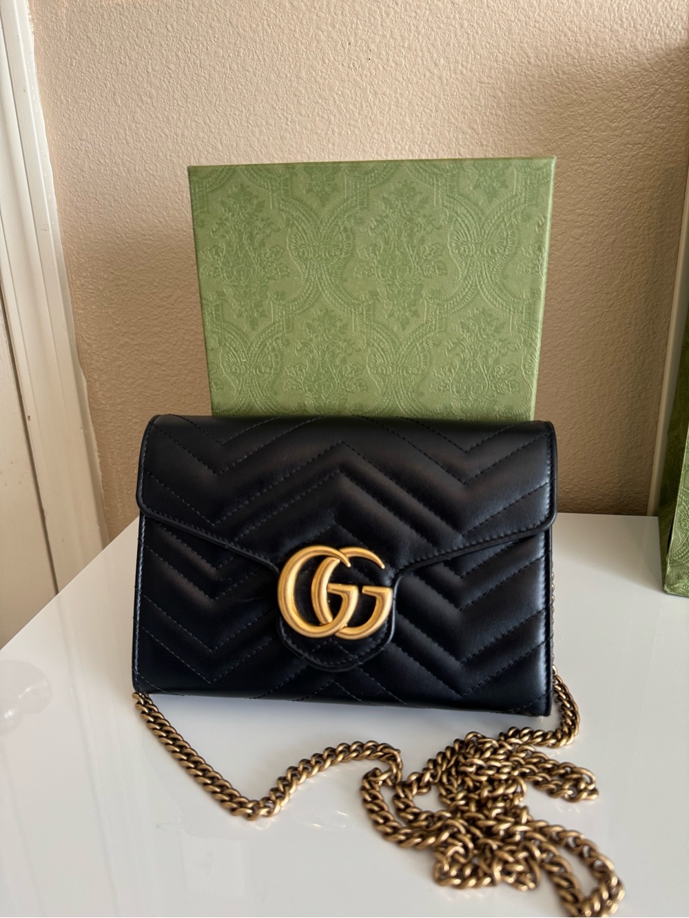 Gucci Black Chevron Marmont Crossbody Bag
